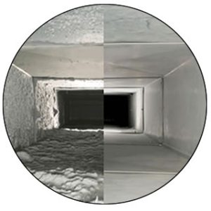 Air duct interior before and after cleaning